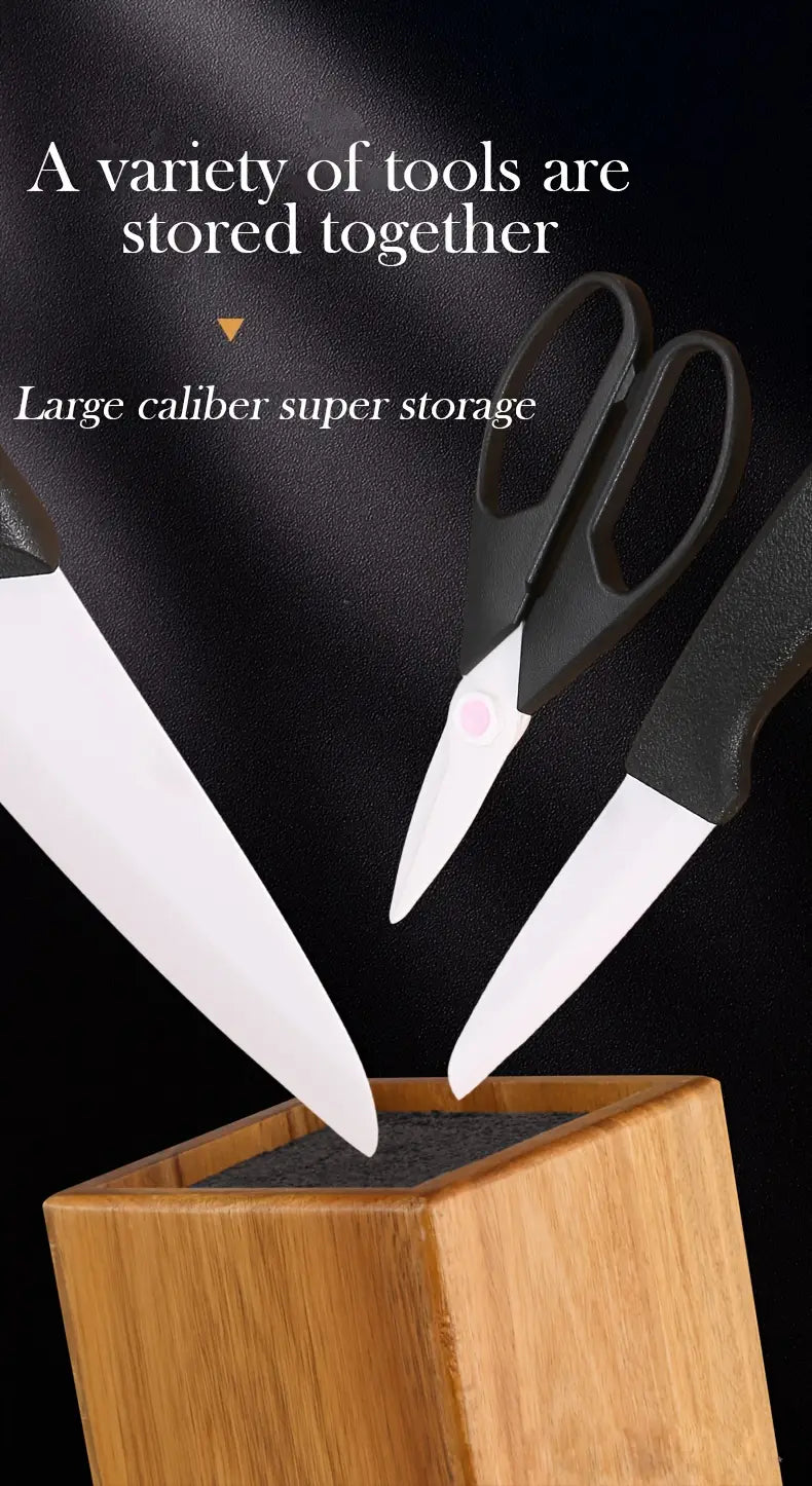 soporte universal para cuchillos sin cuchillos, soporte para cuchillos de madera de acacia, organizador de cuchillos con cerdas de plástico removibles, detalles 2