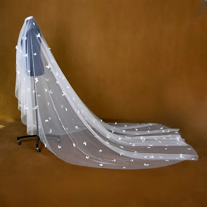 1pc elegant white   and pearl embellished 3 meter long bridal veil romantic nylon wedding veil with   comb forest fairy photo prop for weddings hand wash only details 5
