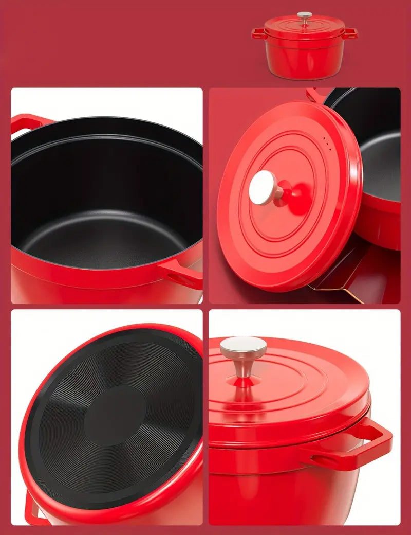 cast iron with lid 4l 24cm universal gas stovetop and induction compatible red soup pot for stew and cooking details 6