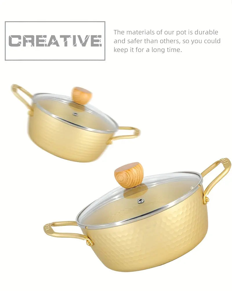 1pc olla de fideos ramen coreanos con tapa de vidrio, aluminio compatible con inducción, sopas ideales para cocinas domésticas detalles 1