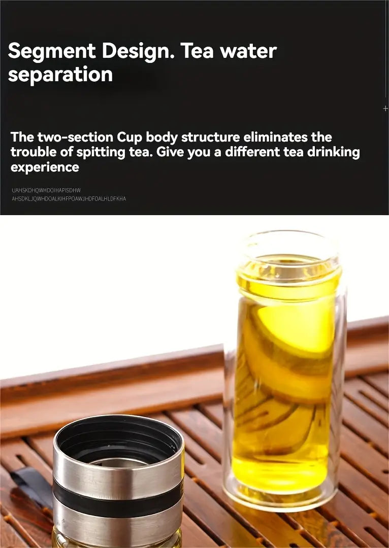 ikkita devorli borosilikat shisha choy piyolasi, zanglamas po'latdan yasalgan infuzor, portativ choy, issiqlikdan himoya qiluvchi, shaffof, ofis, ochiq havoda suv idishi, biznes darajasidagi, avtomobilga o'rnatiladigan ichimlik idishlari tafsilotlari 2