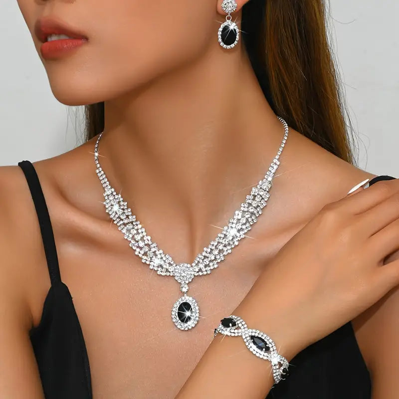 conjunto de joyería nupcial elegante con collar y pendientes de cobre plateado enlay para bodas y fiestas detalles 9