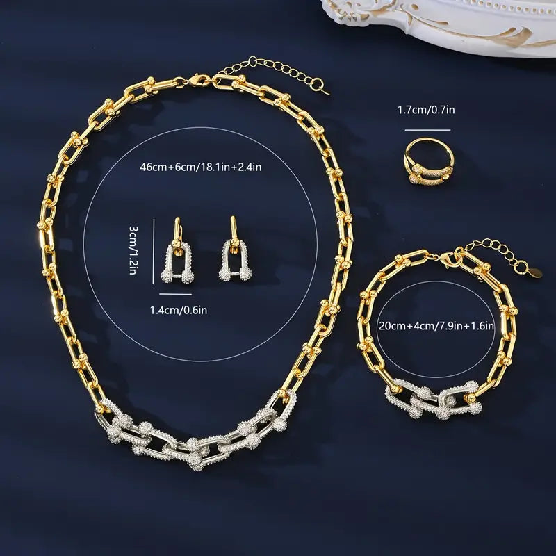 4pcs set elegant vintage style jewelry set necklace and bracelet with cubic zirconia accents hypoallergenic fashion accessories for women details 11