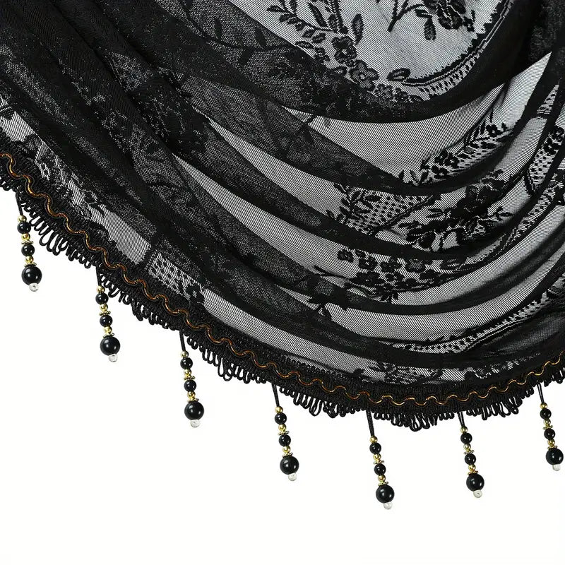 1pc black lace valance flower pattern short curtain european curtain head rod pocket suitable for windows doors blocking decoration living room home decor details 5