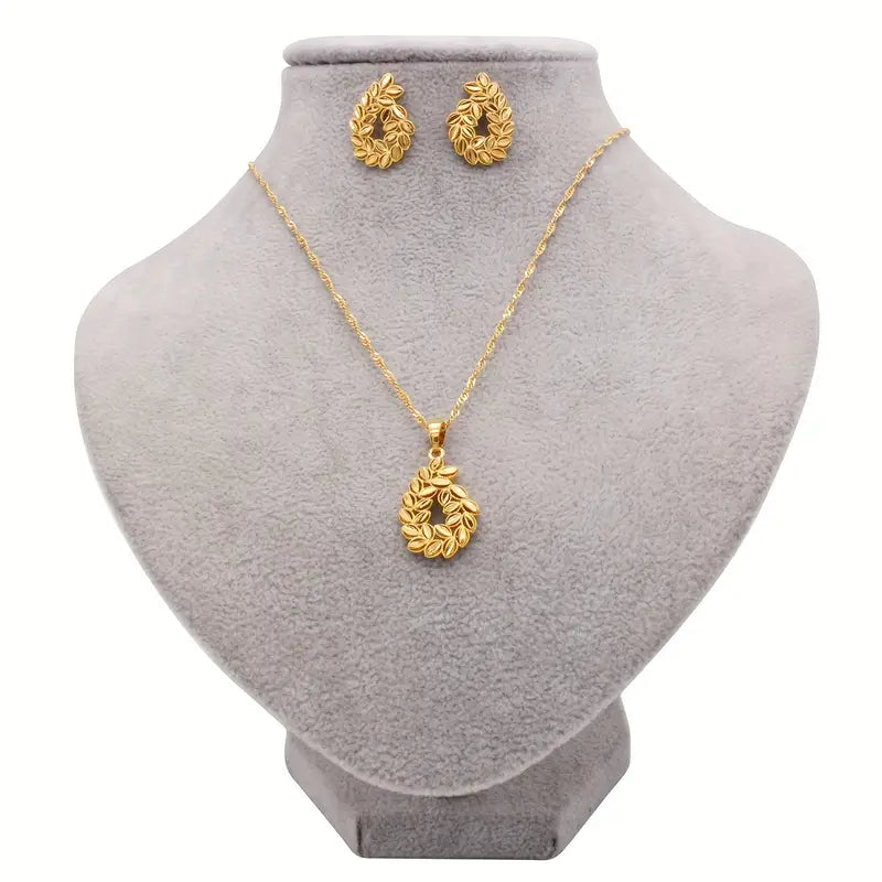 1 pair of earrings 1 necklace jhumka jewelry set 18k plated trendy wheat   daily outfits party accessories details 1