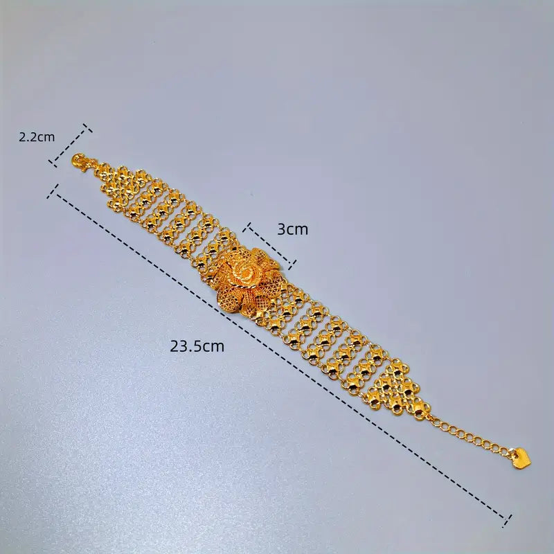 elegant 22k golden plated   rose flower bracelet luxurious wide chain   weddings valentines day mothers gifts details 2