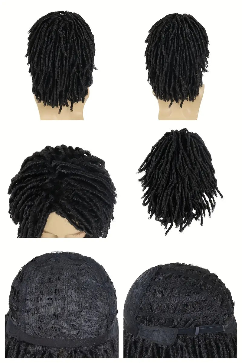 [Popular Choice] Funky Ombre Brown Afro Bob Wig for Men - Heat Resistant Synthetic Dreadlocks, Natural Layered Look by GNIMEGIL details 3