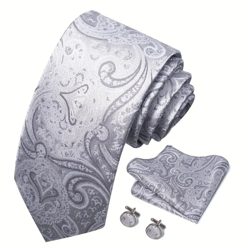 4 dona erkaklar uchun paisley galstuk, sharf va manşetkalar, erkaklar modasi uchun galstuk choʻntak sharf va sharf, va toʻy marosimi, biznes uchun nozik manşetkalar toʻplami 23