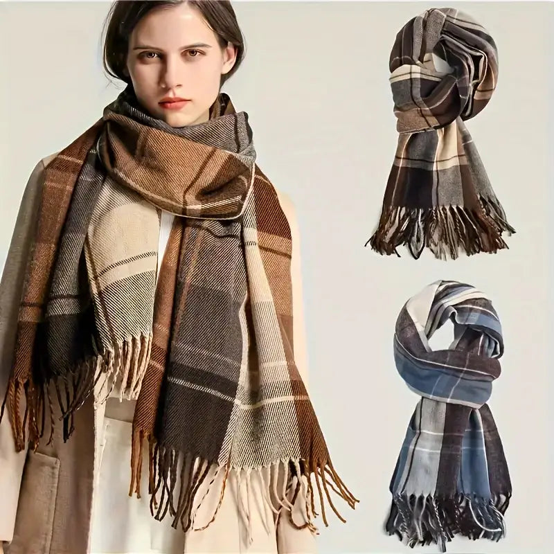 womens fashion scarf 2024 new arrival korean style versatile   shawl polyester blend soft and comfortable elastic striped design breathable warm decorative handwash or   outdoor use details 2