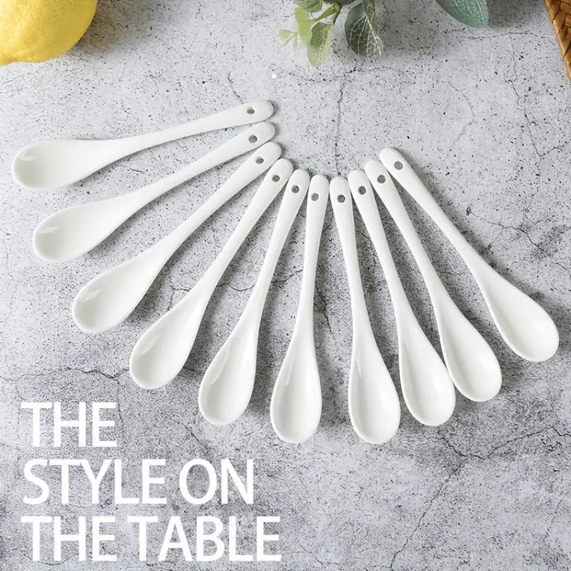 10 dona keramika qoshiq to'plami 5 1 uzun tutqichli oq porselen qahva, sho'rva, ziravorlar, espresso uchun ovqatlanish asoslari tafsilotlari 0