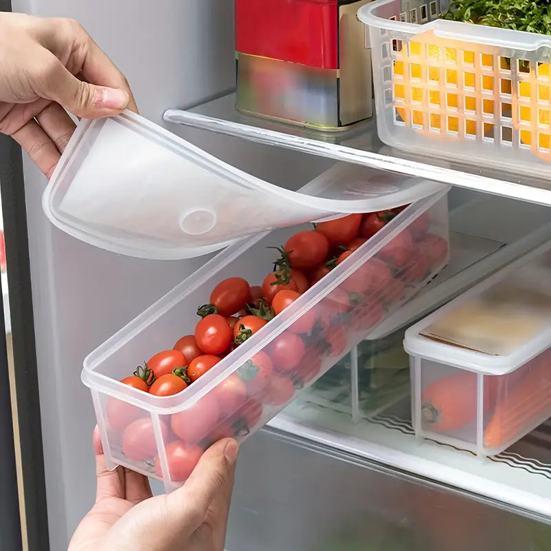 1pc rectangular noodle storage box with lid reusable plastic fresh keeping container for refrigerator   kitchen organizer hanging sealed box details 2