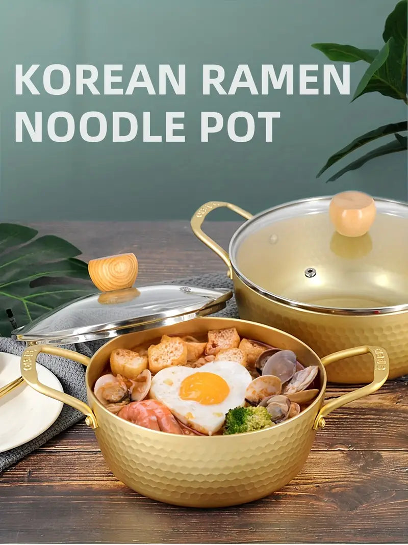 Olla de fideos ramen coreanos de 1 pieza con tapa de vidrio, aluminio compatible con inducción, sopas ideales para cocinas domésticas detalles 0
