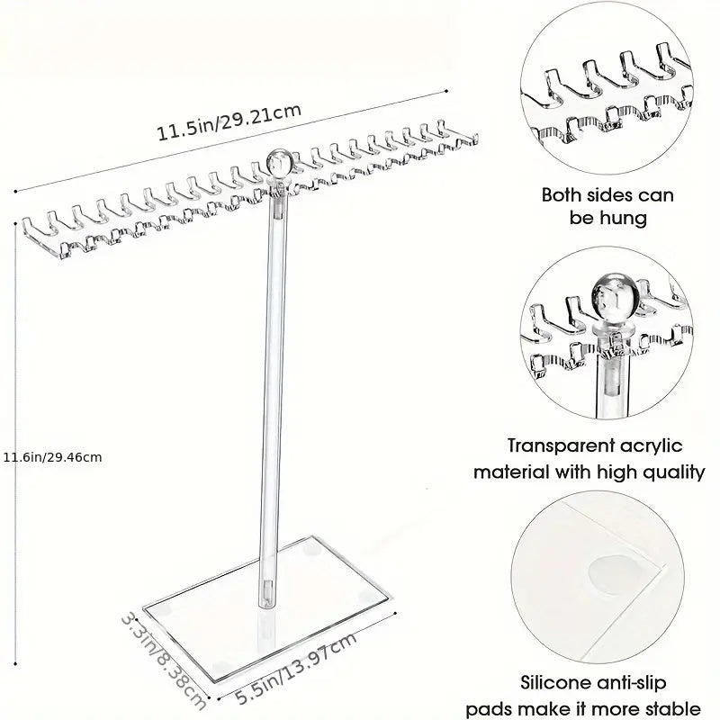 1pc acrylic necklace display stand with double sided hooks transparent jewelry organizer for necklaces and bracelets plastic material with   details 1
