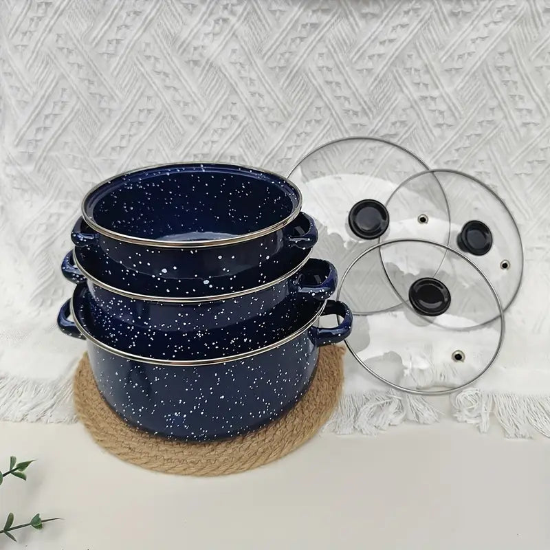 6pcs enamel cookware set multifunctional lightweight pots with glass lids for soup stew and cooking kitchen and restaurant use details 7