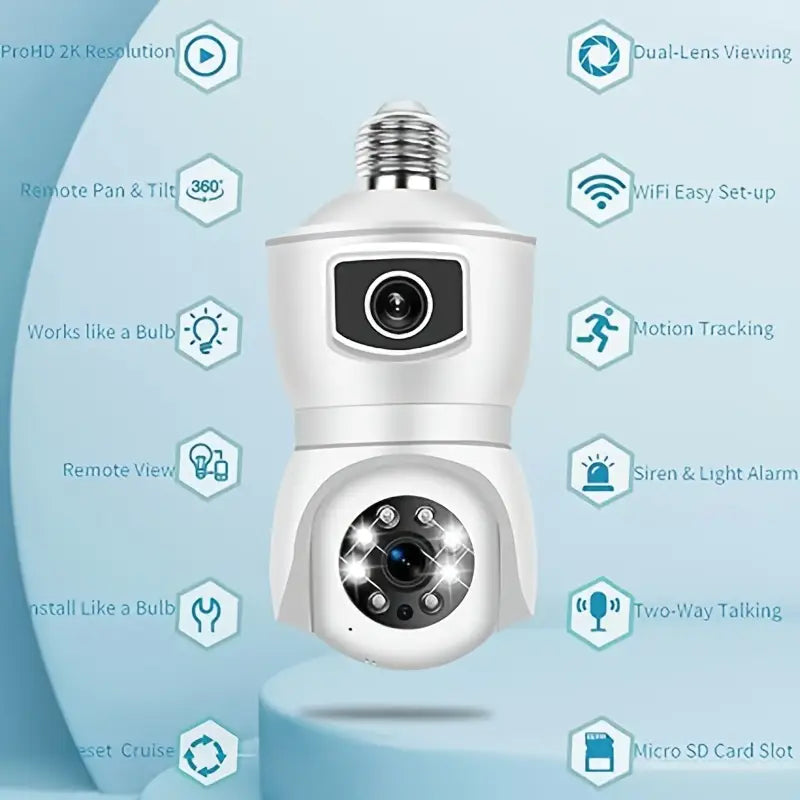 3mp hd ptz dual lens security camera motion detection 2 way audio for indoor outdoor e27 socket details 6