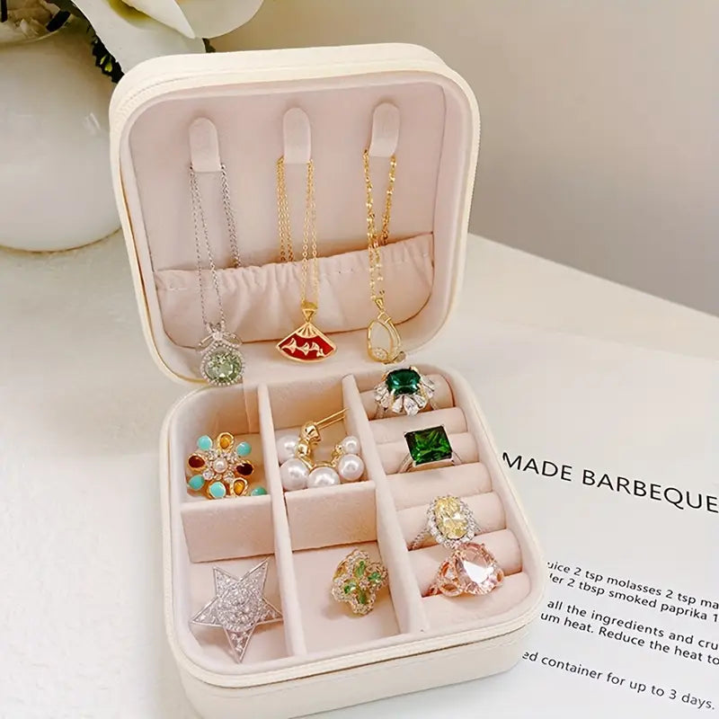 classic velvet single layer jewelry organizer compact storage box for necklaces rings earrings accessories with secure clasp closure details 2