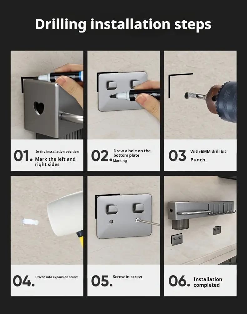 1pc soporte de utensilios de cocina de pared sin taladro, metal y plástico, estante de almacenamiento con ganchos, organizador colgante multifuncional para utensilios y cubiertos, ahorra espacio, estante de herramientas, accesorios de cocina, detalles 9