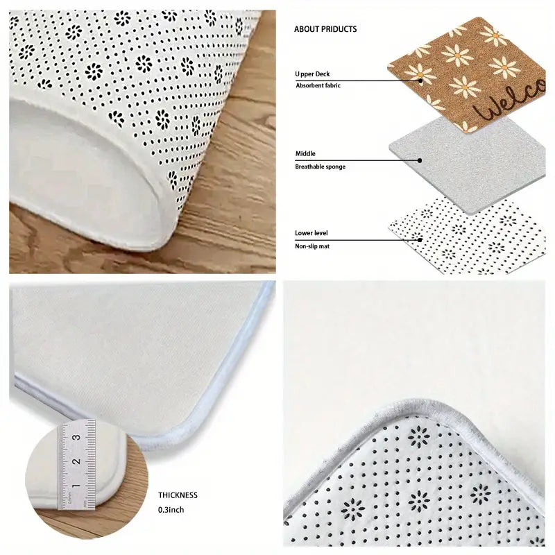 1 pieza de felpudo de bienvenida con patrón de margarita, poliéster, antideslizante, ligero, resistente a las manchas, hecho a máquina, rectangular, para interior y exterior, pasillo, cocina, lavandería, baño, cabe en Navidad, Acción de Gracias, San Valentín, Día de la Madre, graduación, detalles 6