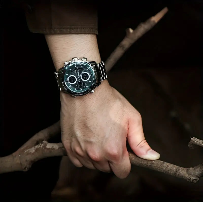   multifunctional mens luxury sports quartz watch stainless   luminous electronic watch details 12