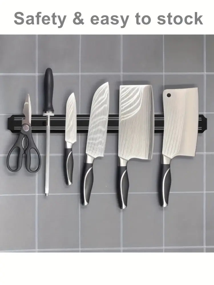 ko'p funksiyali metall va plastik magnit pichoq tasmasi ushlagichi oshxona saqlash va tashkil etish uchun kuchli magnit pichoq tokchasi pichoqlar, qaychi va asboblarni ushlab turish uchun tafsilotlar 1