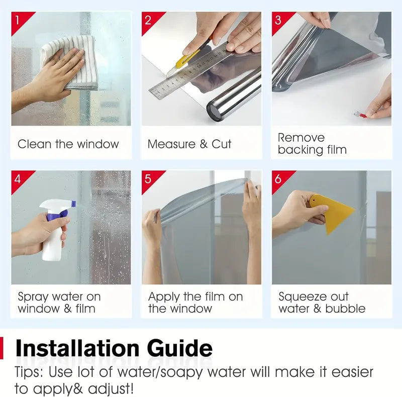   прозрачная пленка для окна с защитой от УФ, тонирование, для дома и офиса, отражающая серебристая, тепловая изоляция, самоклеящаяся, детали 3