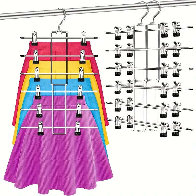 1шт многофункциональная складная вешалка 6 ярусов с зажимом для брюк, стойка для юбок, домашний органайзер для одежды и брюк, экономия пространства, детали 0