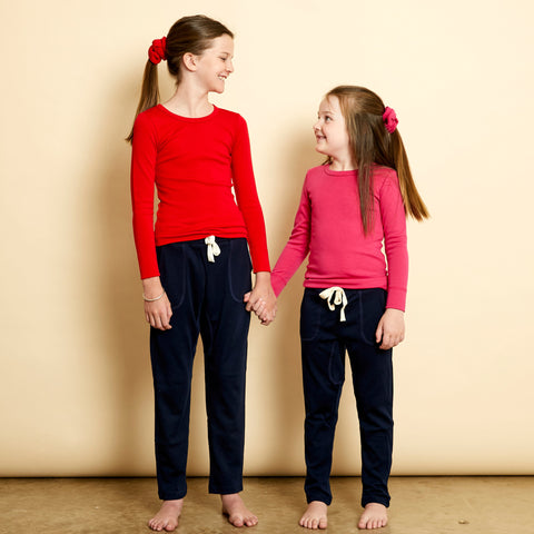 Australian Made, Australian Merino Wool kids long sleeve crew neck top, the perfect base or middle layer for busy kids