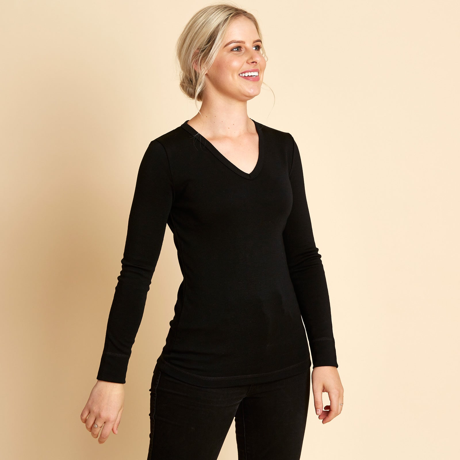 Womens Long Sleeve V Neck