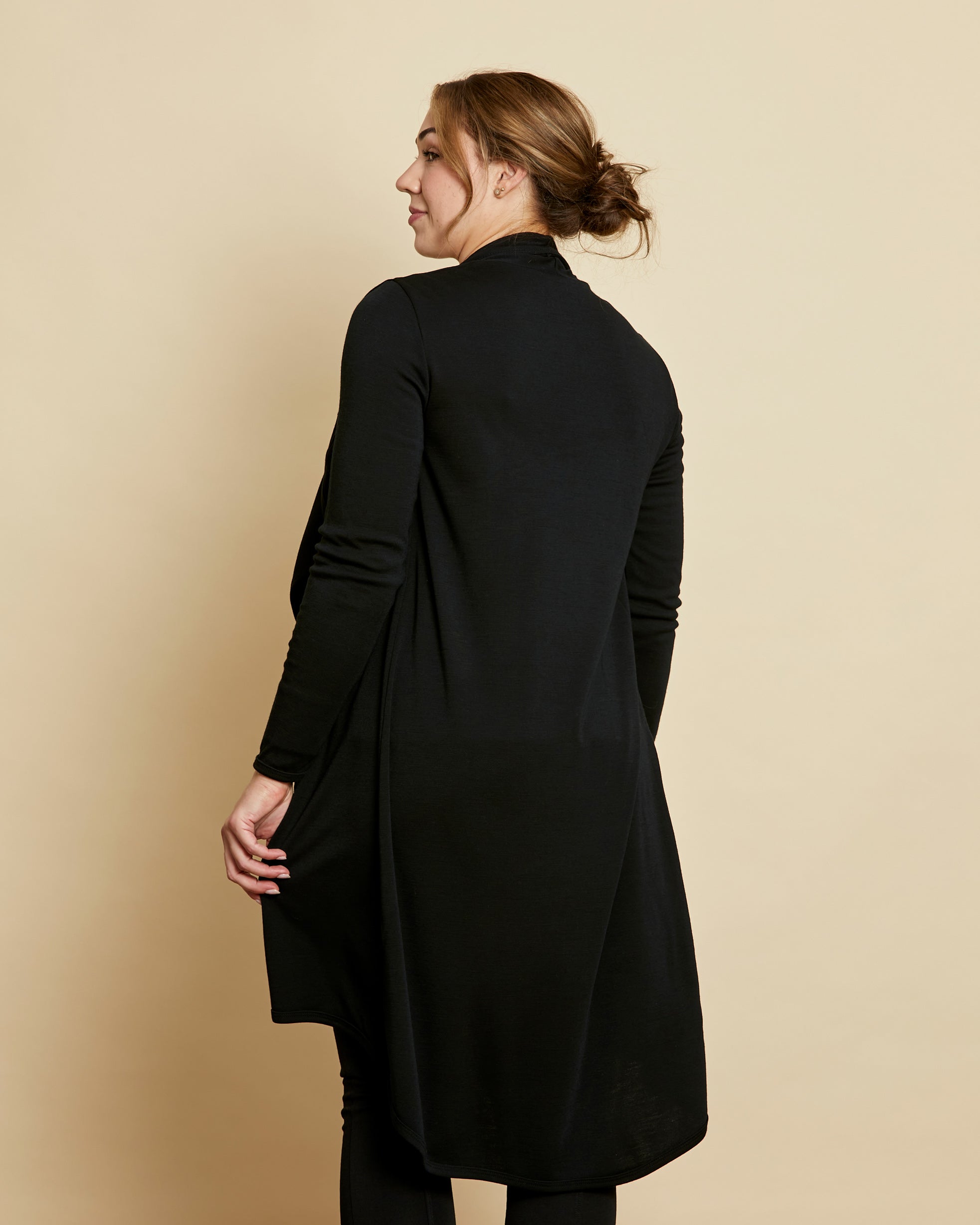 Womens Longline Cardigan with Scooped Hem