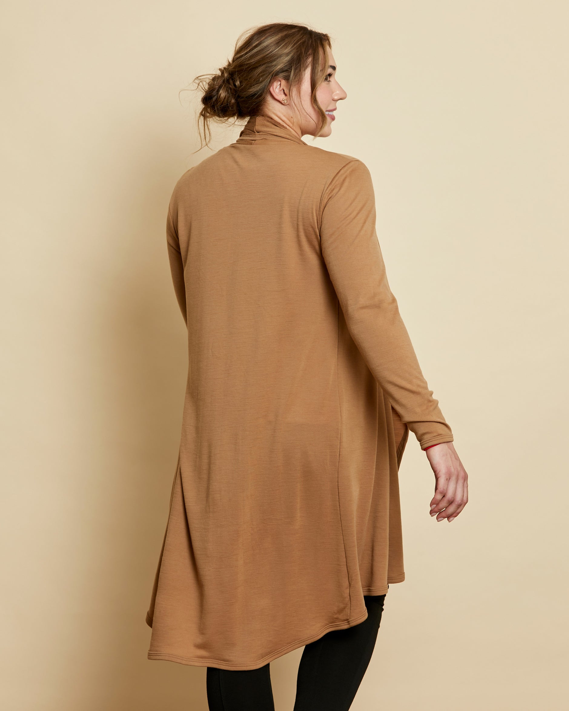 Womens Longline Cardigan with Scooped Hem