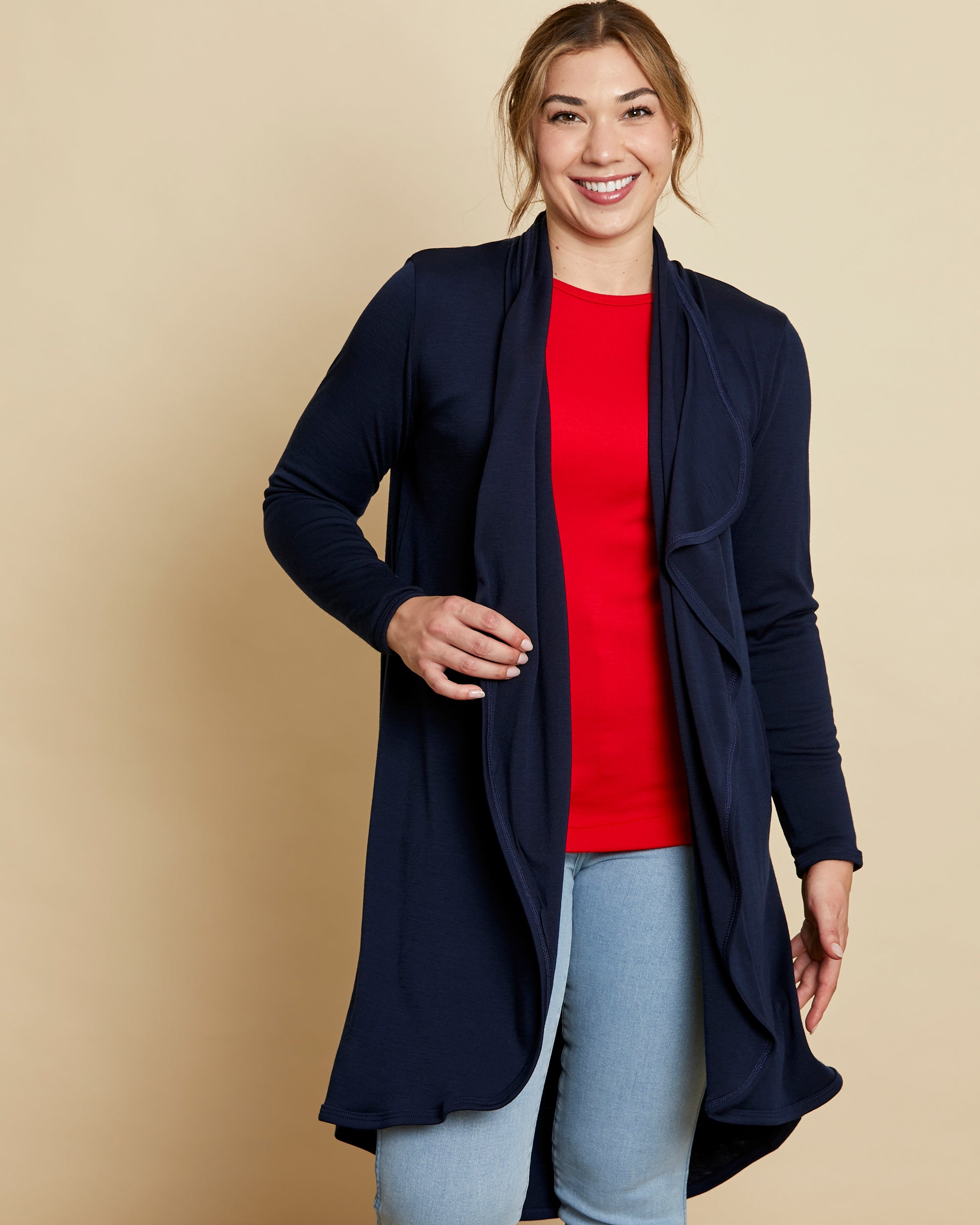 Womens Longline Cardigan with Scooped Hem