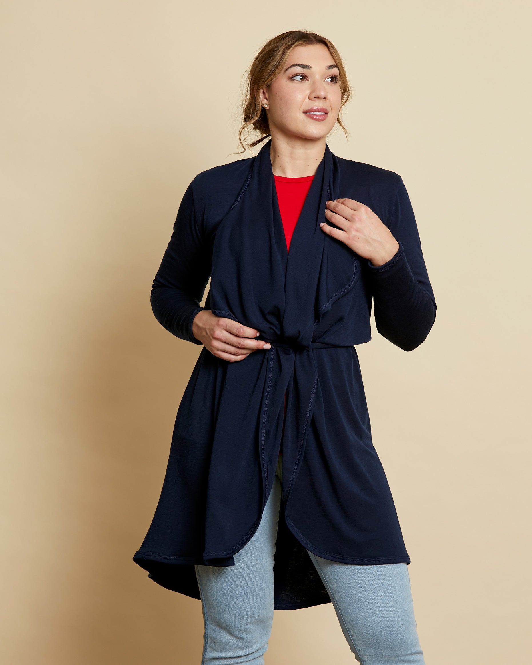 Womens Longline Cardigan with Scooped Hem