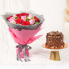 Mix Roses Bouquet and Chocolate Cake