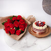 12 Red Roses Bouquet And Half Kg Red Velvet Cake Combo