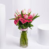 Elegant Pink Tulip And Baby Rose Bouquet In Vase
