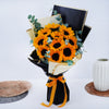 10 Sunflowers Bouquet With Eucalyptus Black Wrap