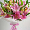 Pink Lily Bouquet In White Wrapping