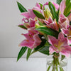 Pink Lily Bouquet In Glass Vase