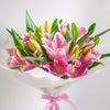 Pink Lily Bouquet In White Wrapping