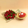 12 Valentines Red Roses Bouquet and Cake