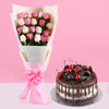 Pink White Roses & Black Forest Cake