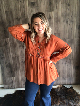 Rust Embroidered Top