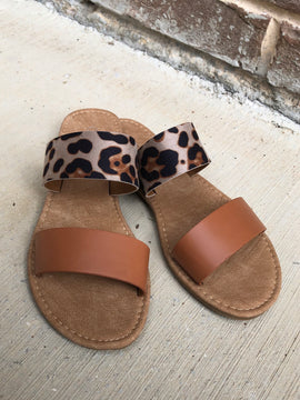 Leopard + Tan Strapped Sandels
