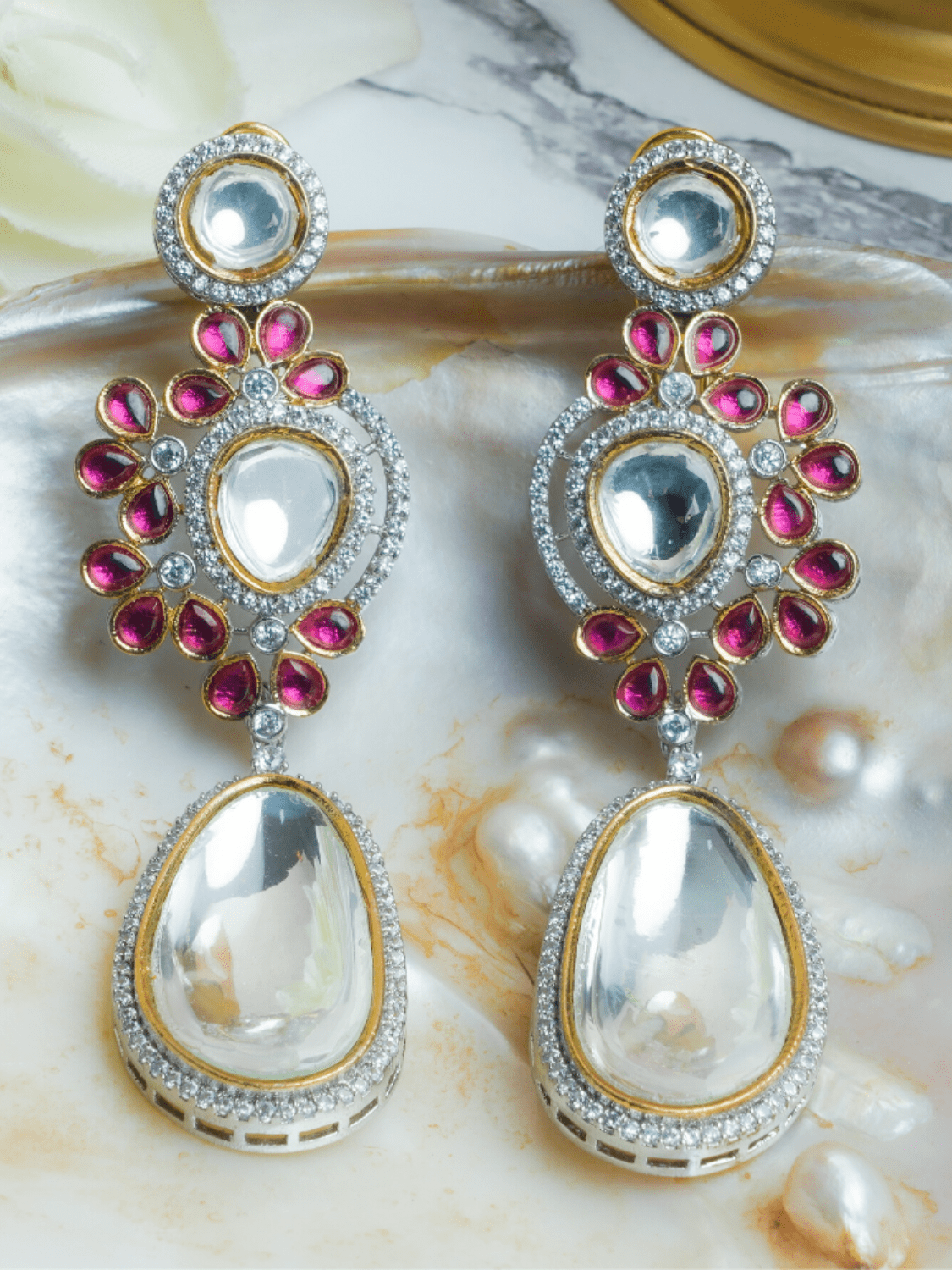 Buy Shoshaa Gold-Plated Handcrafted Pink and Grey Kundan Drop Earrings  Online