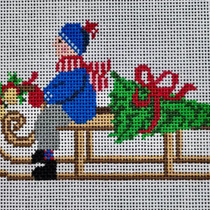 Festive Sled- boy - Wool and Willow Needlepoint