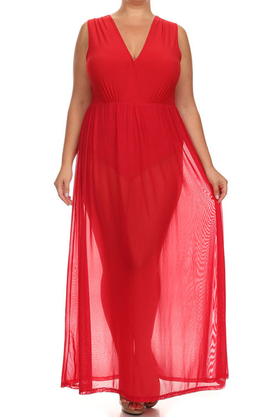 Plus Size Fall For You Sheer Maxi Underlay Red Dress Plussizefix 8042