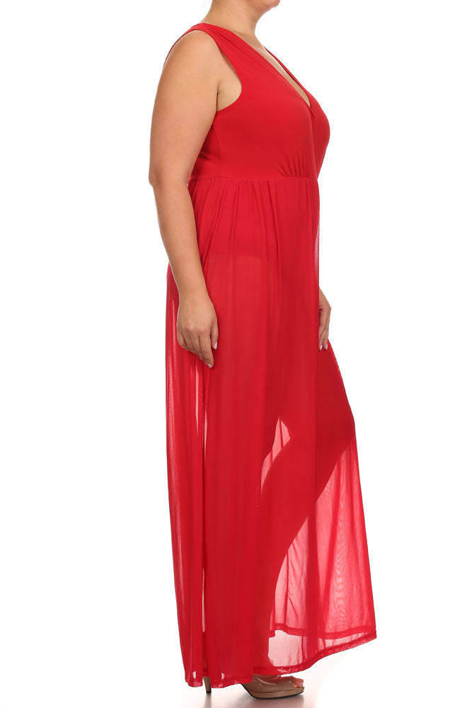 Plus Size Fall For You Sheer Maxi Underlay Red Dress – Plussizefix