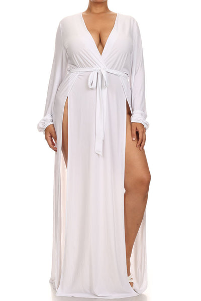 Plus Size Glamour Slit Tie White Maxi Dress – Plussizefix