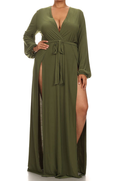 Plus Size Glamour Slit Tie Olive Maxi Dress – Plussizefix