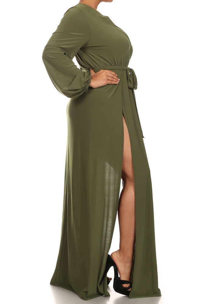 Plus Size Glamour Slit Tie Olive Maxi Dress – Plussizefix